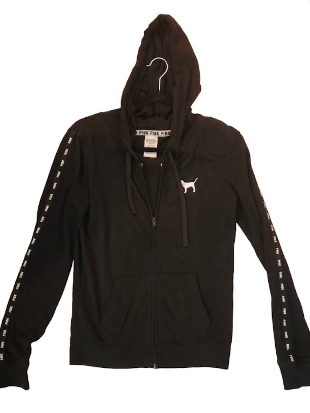 PINK Victoria's Secret  Black Full-Zip Hooded Jacket with Dog Logo Size XSmall